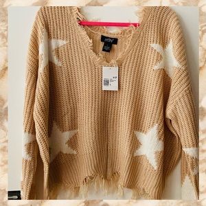 Forever 21 Beige Knit Pullover Star print sweater